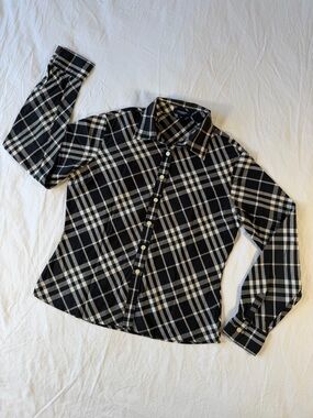Burberry Black & White Plaid Button-Down Shirt